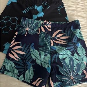 Tropical Leaf and Geometric Print Swim Shorts Set